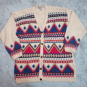 Gina Peters Womens Sweater Cardigan‎ Beige  L Button Up Aztec Geometric Large